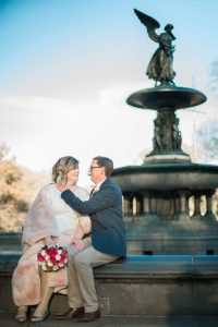 winter wedding bethesda fountain central park couple