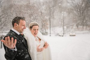 winter wedding central park couple in snow storm 2