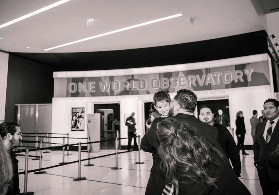 Family and firends have fun at One World Observatory rooftop wedding